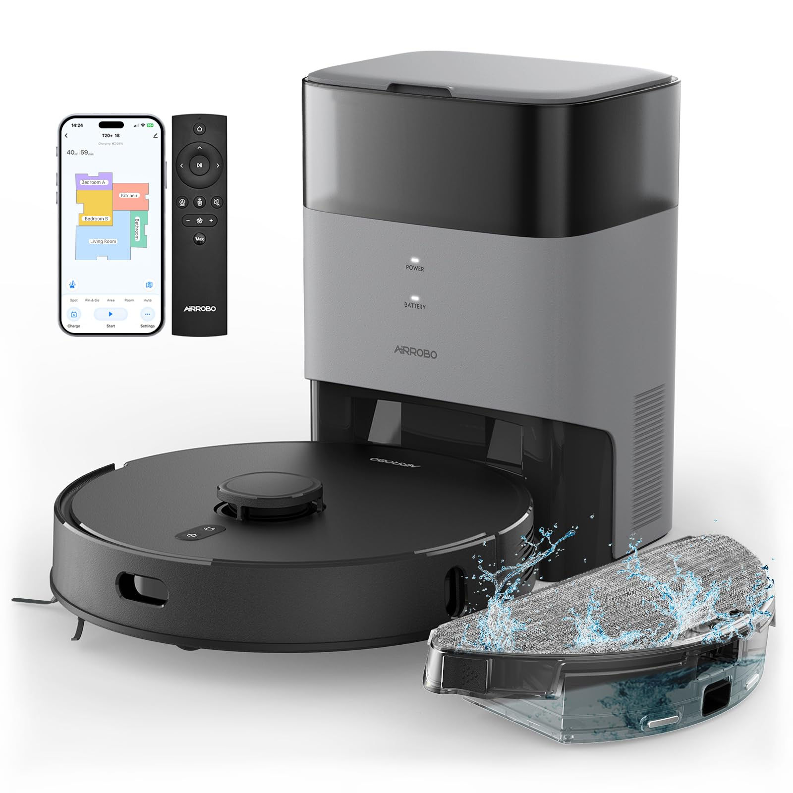 AIRROBO Robot Vacuums and Mop Combo Self-Emptying 60-Day Capacity Home Mapping S