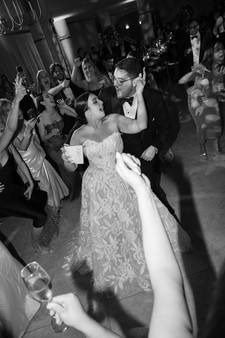 Bride and groom partying during the reception at El Museo de Arte de Puerto Rico