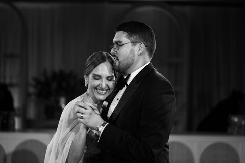 Groom dancing with mother in law, black and white portrait. San Juan, Puerto Rico