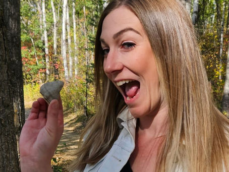 Danielle looking super happy about finding some fungi on a nature walk