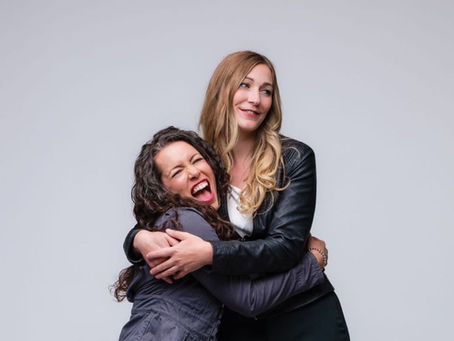 Two friends showing their weirdness and hugging