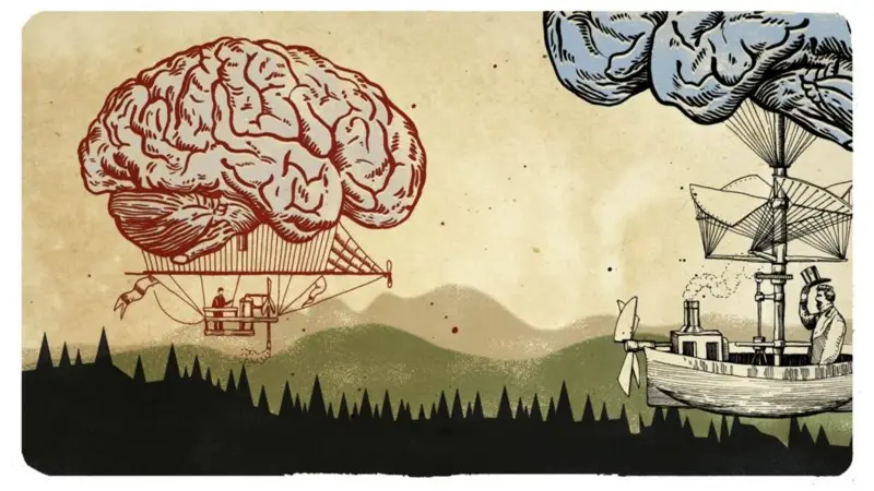 Два зображення мозку, які летять на повітряних кулях