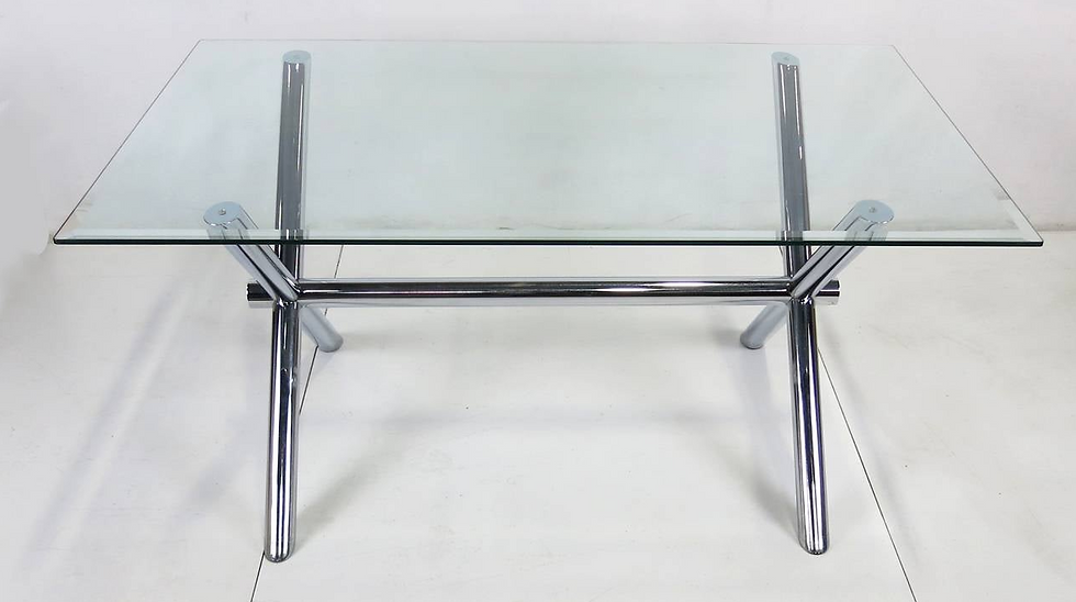 Thumbnail: Italian Chrome X-Base Trestle Dining Table or Writing Desk