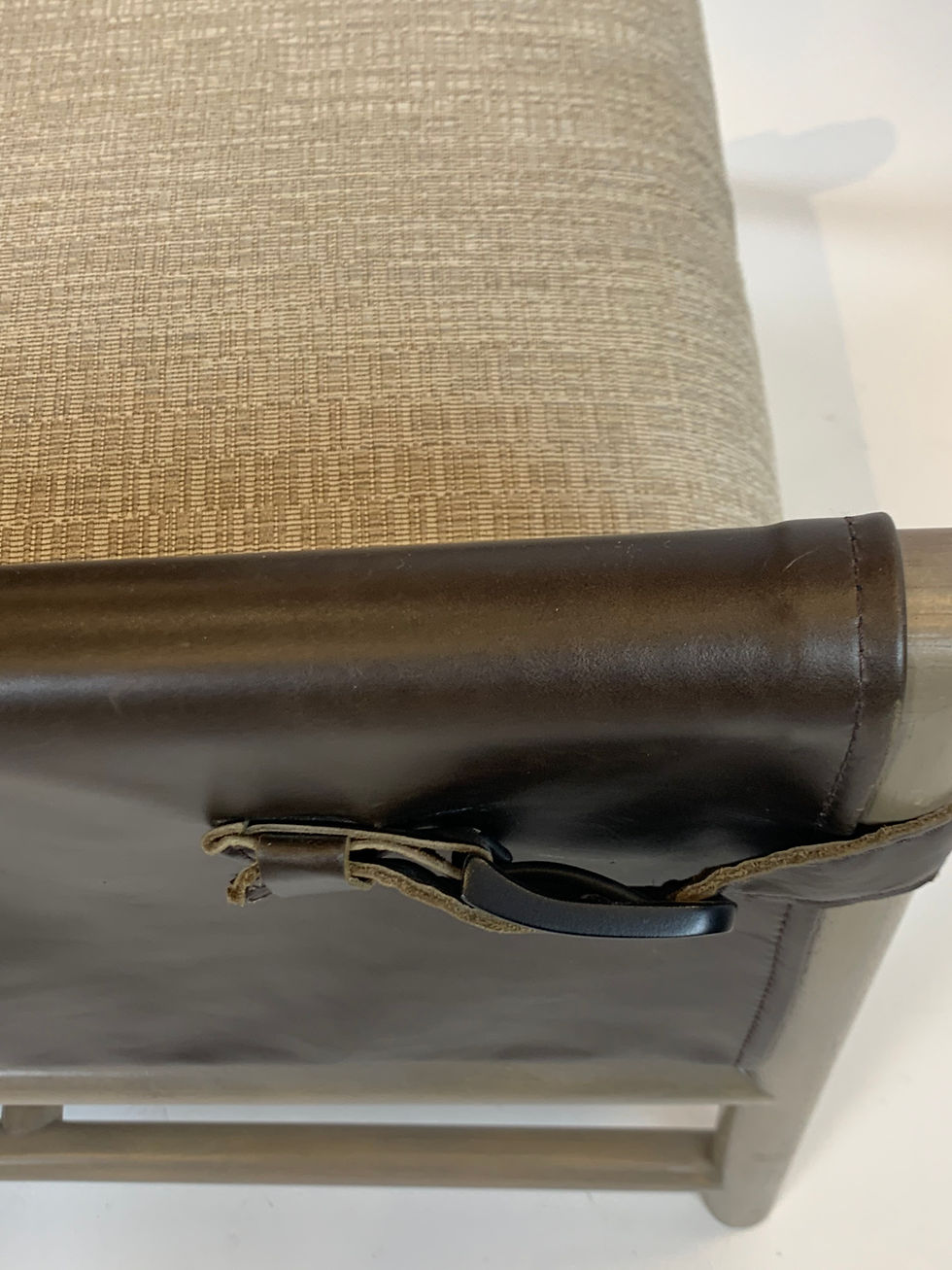 Thumbnail: Contemporary Wood and Brown Leather Lounge Chair