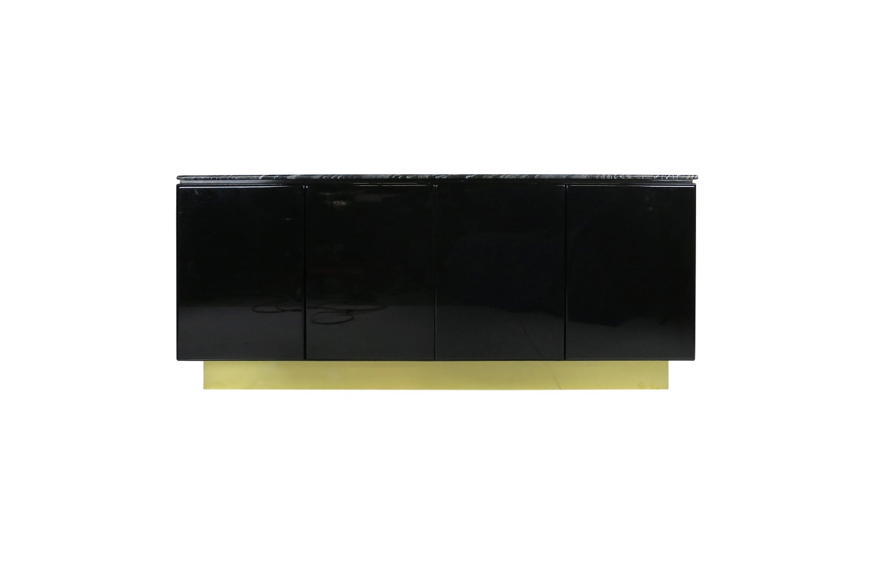 Clean-Lined French Polished Lacquer Cabinet with Marble Top