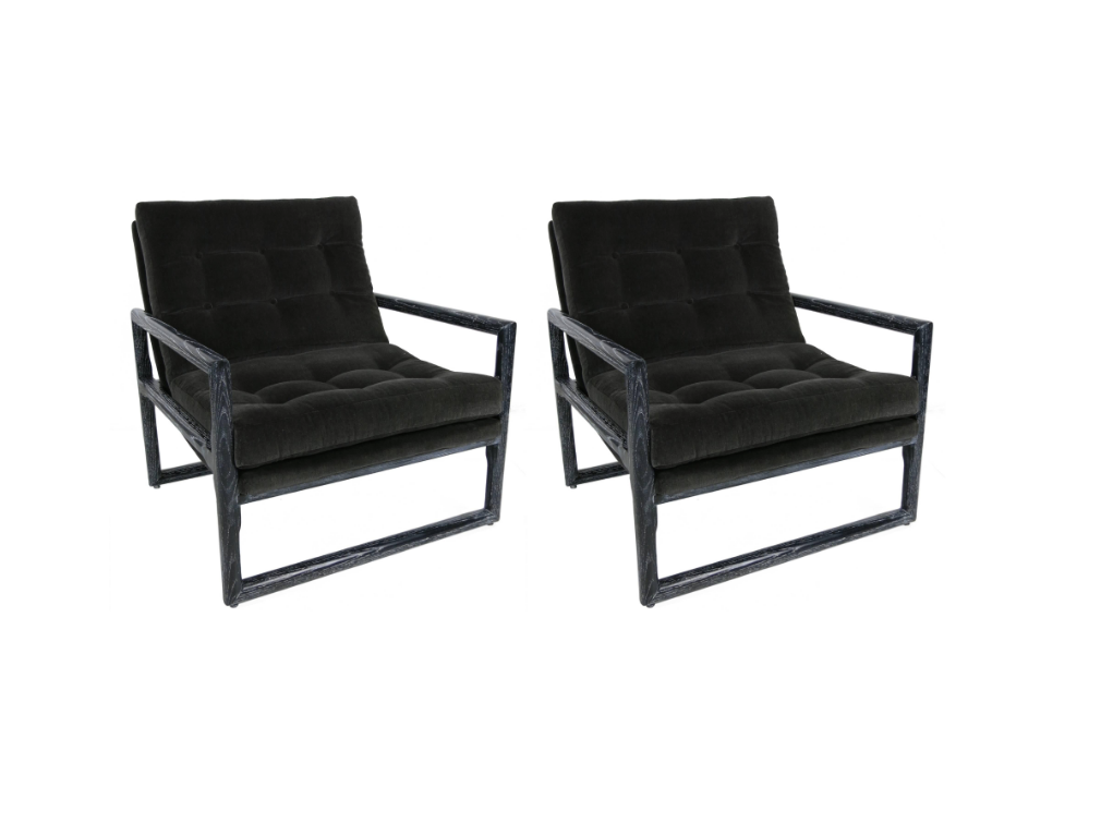 Pair of Ebonized Cerused Oak Scoop Chairs by Milo Baughman