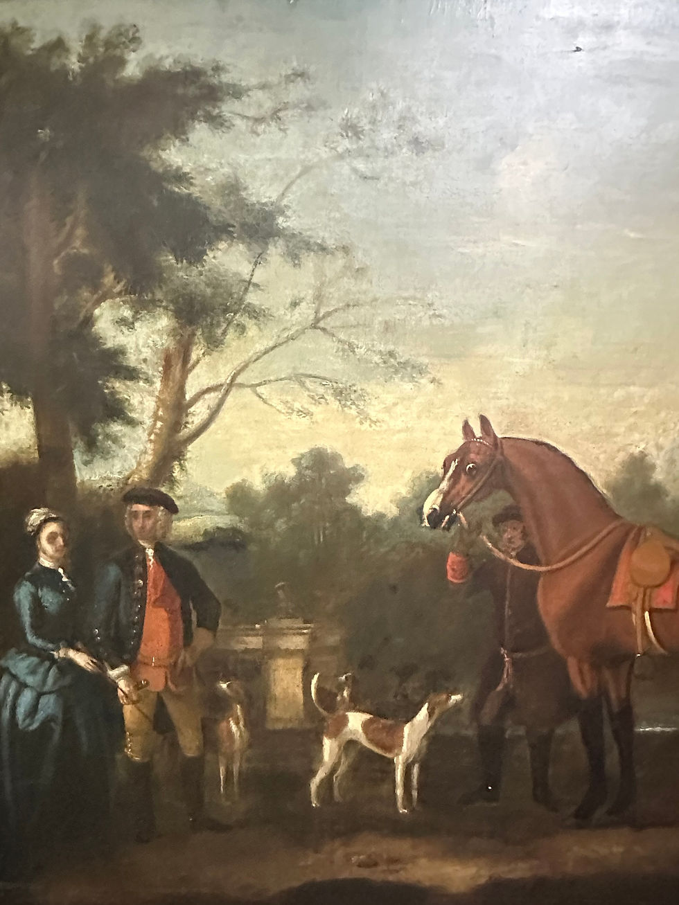 Thumbnail: Oil Painting on Canvas, Horses and Hunters. British School,  ca mid 19th C 