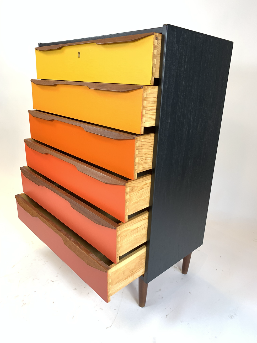 Thumbnail: Danish Teak Dresser with Ombre Drawers andBlack Case