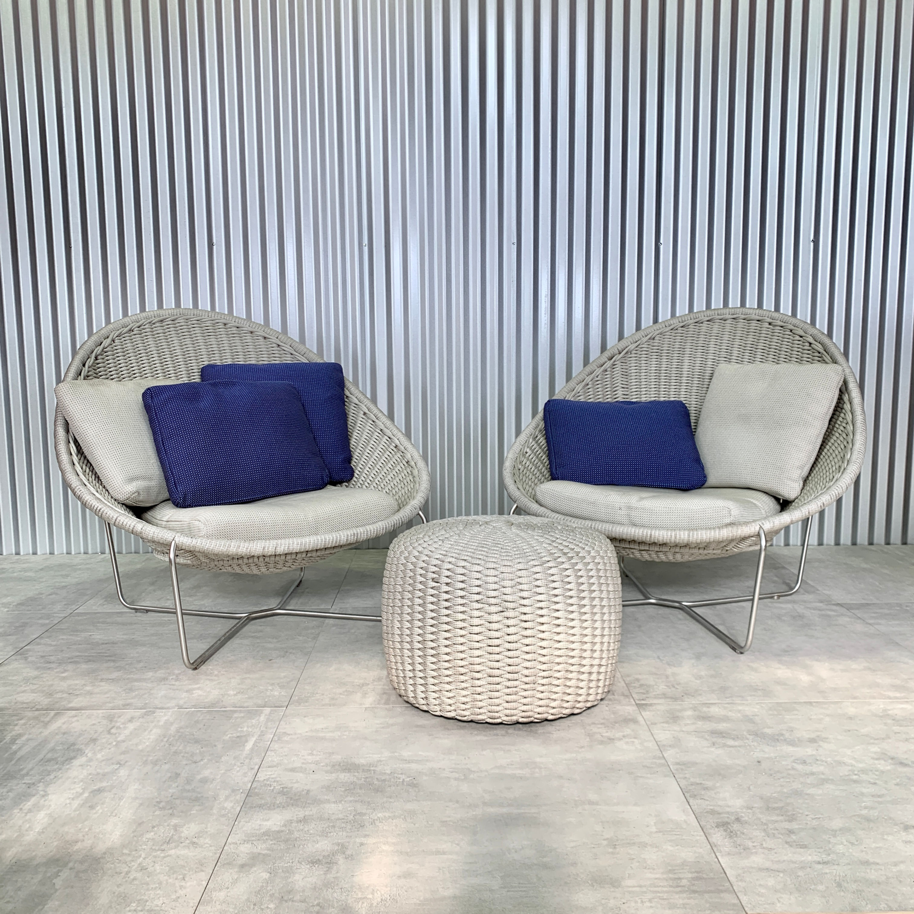 Two Nido by Paula Lenti Chairs W/ Ottoman and End Table