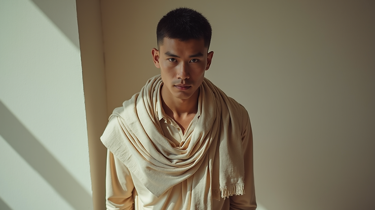 High angle view of a modern styled outfit featuring a gaban