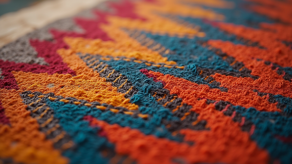 Close-up of colorful geometric patterns on a gaban