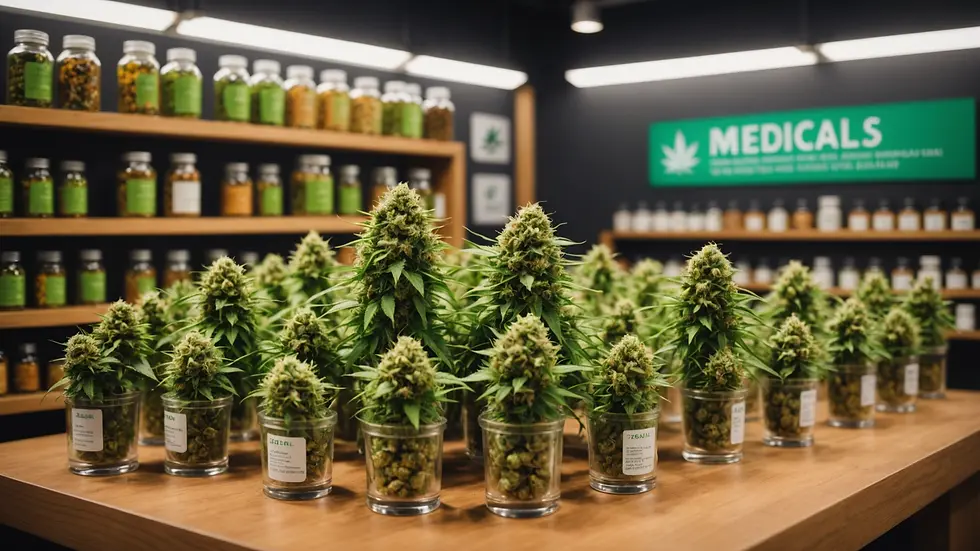 Wide angle view of a medical marijuana product display