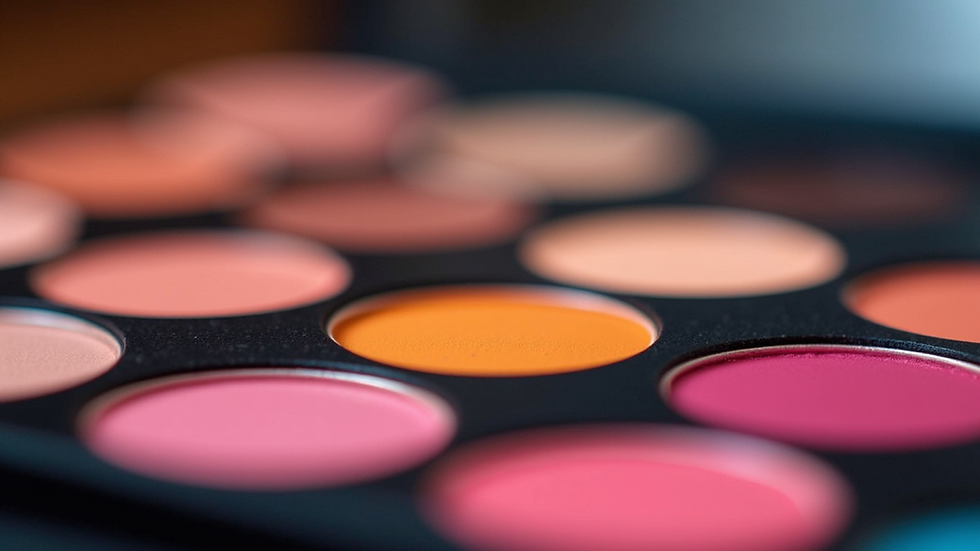 Close-up view of a makeup palette featuring vibrant colors