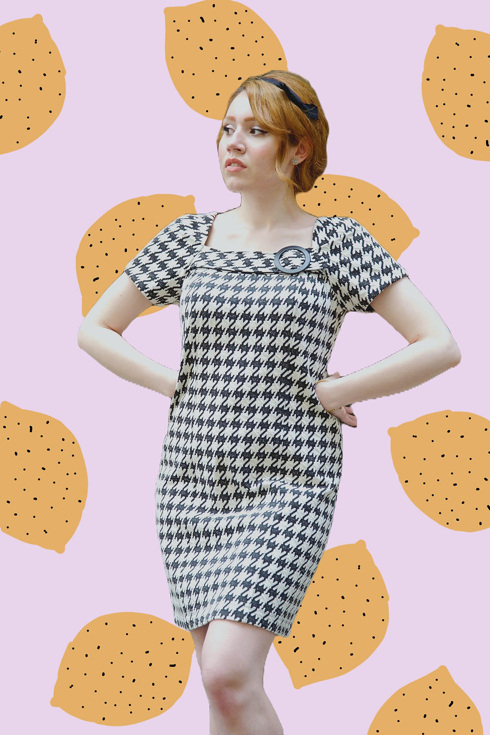 Miniature : robe sixties années 60 Pied de coq noire blanche VINTAGE 3
