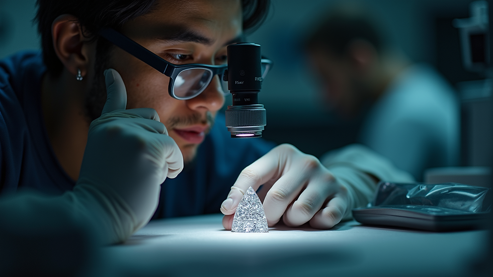 Eye-level view of a jeweler examining a diamond with a loupe