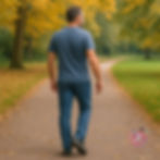 A man recovered from back pain and having a walk in his local park