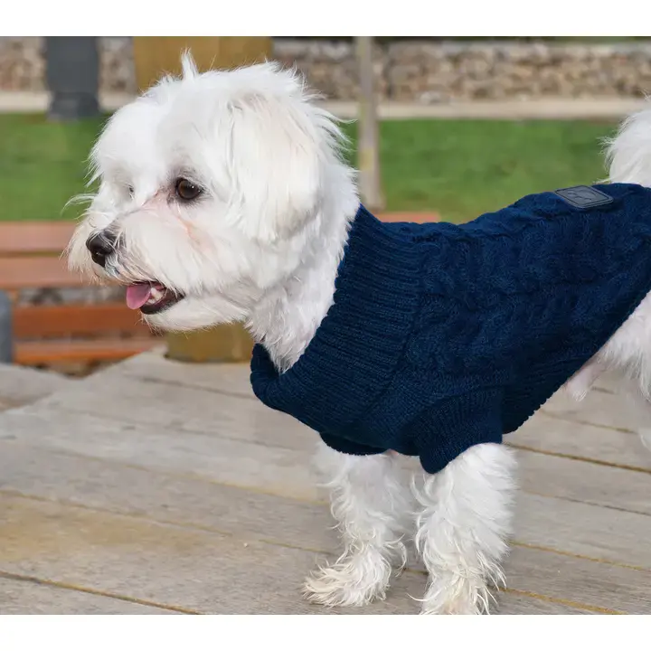 Thumbnail: Donkerblauwe Gebreide Trui met Kabelpatroon