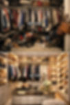 Before and after closet organization — cluttered closet transformed into a luxury walk-in with built-in shelving, lighting, and center island by The Caroline Method