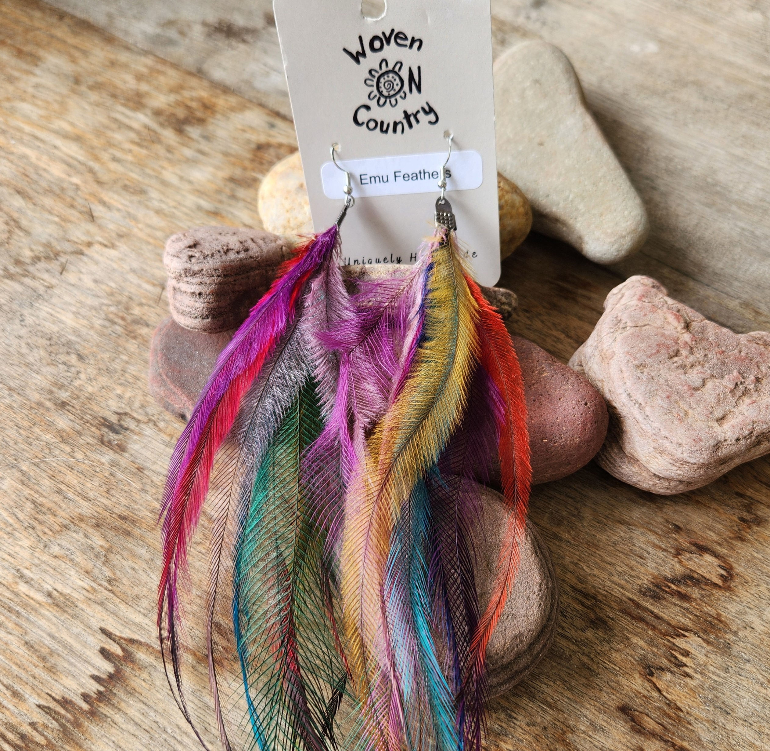 Colourful Emu Feather Earrings