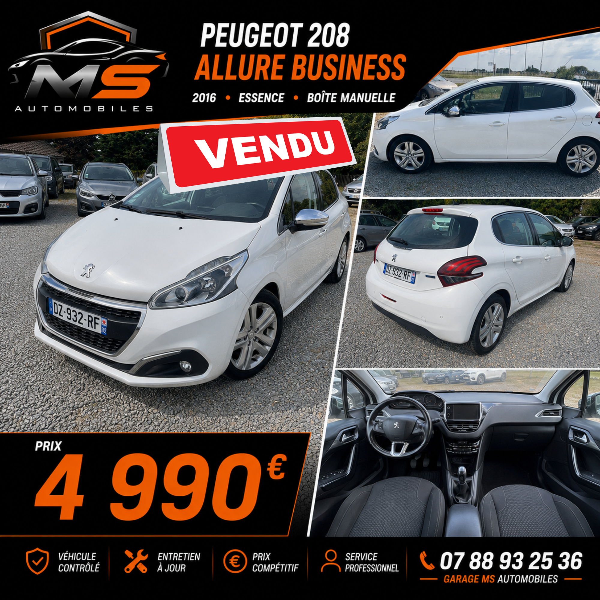 PEUGEOT 208 ALLURE BUSINESS – 2016 – 1.2 110 ch 138 000 km