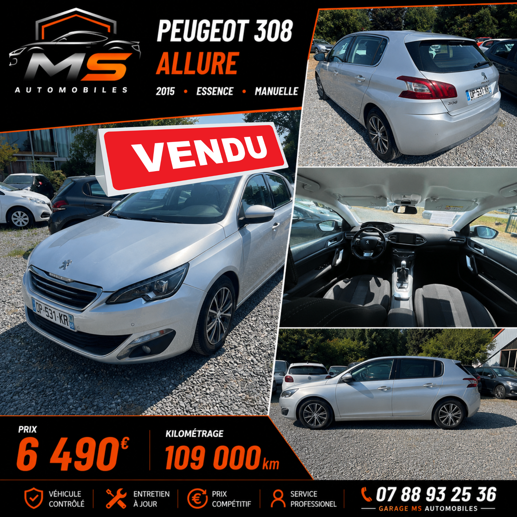 PEUGEOT 308 ALLURE – 2015 – 1.2 130 ch 109000 km