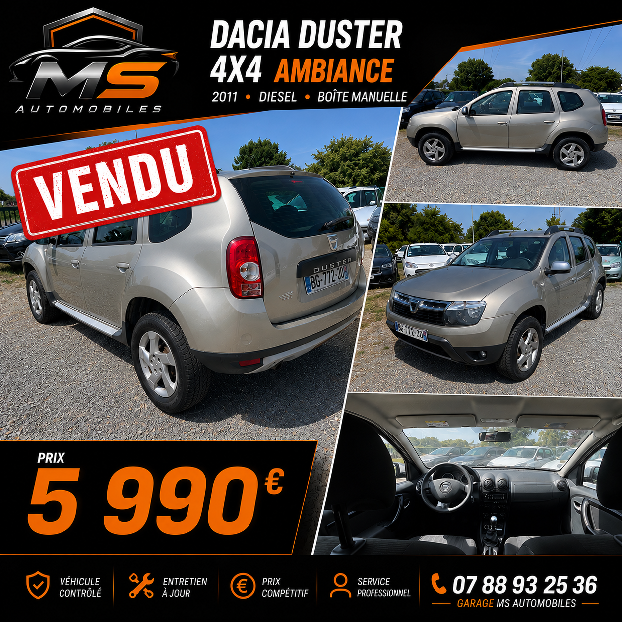 DACIA DUSTER 4X4 AMBIANCE – 2011 – 1.5 dCi 110 ch 215 000 km
