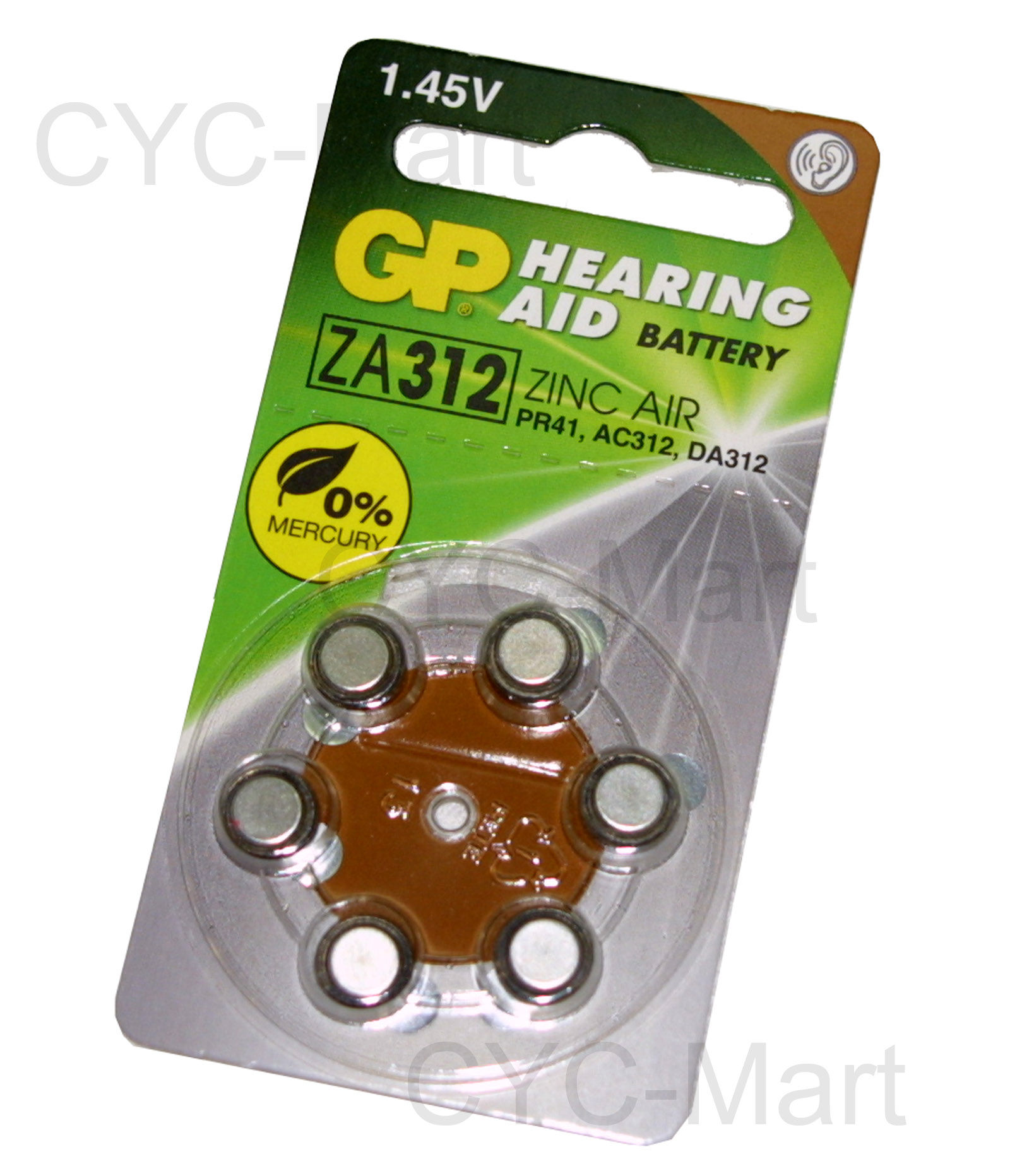 GP Zinc Air Hearing Aid Battery ZA312 (PR41, AC312, DA312)