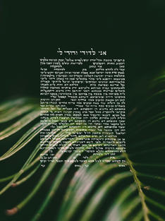 Modern Minimalist Leaf Botanical Ketubah, Hand scribed Hebrew Calligraphy with stunning contemporary photography. Traditional, interfaith queer text available. Jewish Art by Female Scribe. Ani L'dodi V'Dodi Li.
