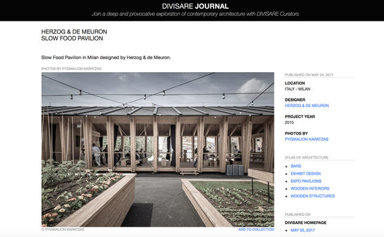 Slow Food Pavilion on Divisare's Atlas of Architecture