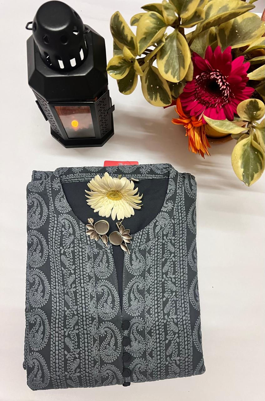 This is a product image, the product is a Dark Grey Straight Kurti