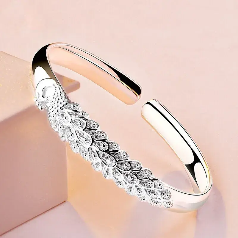 925 Sterling Silver Peacock Opening Screen Bracelet For Women Luxury Designer Te