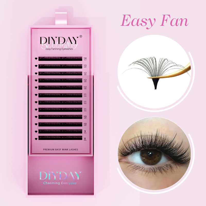 DIYDAY Easy Fan Volume Eyelash Extensions Wholesale C D Curve Easy Blooming PBT