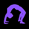 Purple silhouette of child in backbend or gymnastics pose on black background