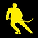 Yellow silhouette of child playing ice hockey on black background