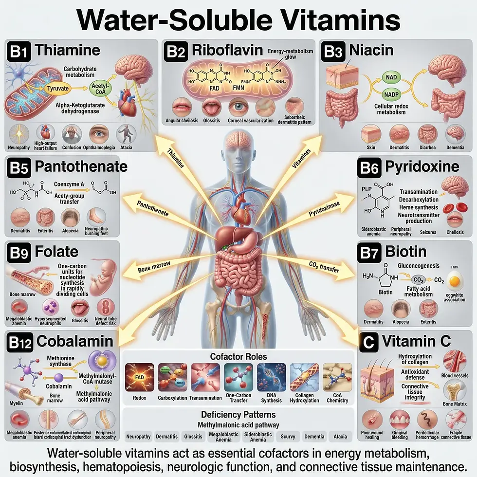 https://www.eduovisual.com/step-1-modules-1/water-soluble-vitamins%3A-b1-(thiamine)%2C-b2-(riboflavin)%2C-b3-(niacin)%2C-b5-(pantothenate)%2C-b6-(pyridoxine)%2C-b7-(biotin)%2C-b9-(folate)%2C-b12-(cobalamin)%2C-vitamin-c-%E2%80%94-functions%2C-deficiency-syndromes%2C-cofactor-roles