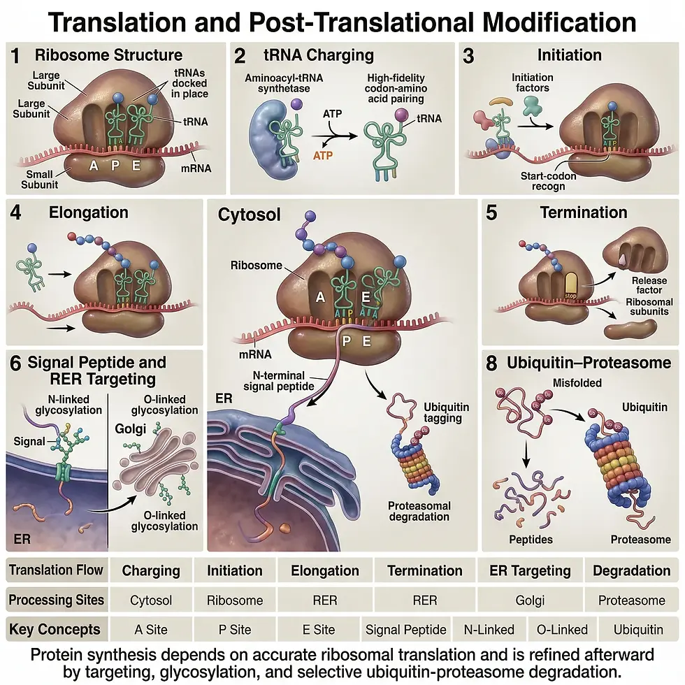 https://www.eduovisual.com/step-1-modules-1/translation-and-post-translational-modification%3A-ribosome-structure%2C-trna-charging%2C-initiation%2C-elongation%2C-termination%2C-signal-peptide%2C-n-linked-and-o-linked-glycosylation%2C-ubiquitin-proteasome-pathway