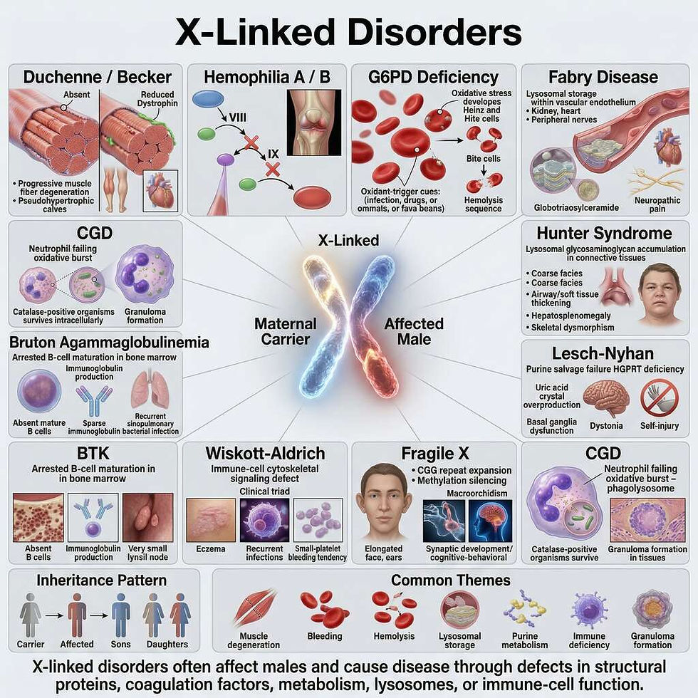 https://www.eduovisual.com/step-1-modules-1/x-linked-disorders%3A-duchenne-and-becker-muscular-dystrophy%2C-hemophilia-a-and-b%2C-g6pd-deficiency%2C-fabry-disease%2C-hunter-syndrome%2C-lesch-nyhan%2C-fragile-x%2C-wiskott-aldrich%2C-bruton-agammaglobulinemia%2C-cgd