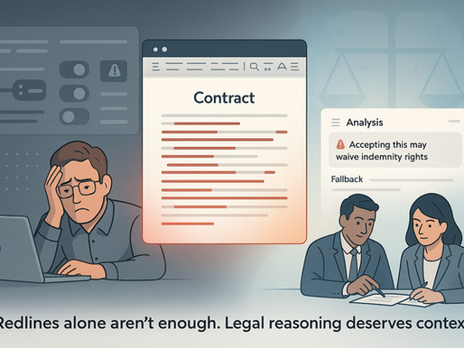 Illustration comparing traditional contract redlining tools vs. AI contract review with contextual analysis and fallback recommendations