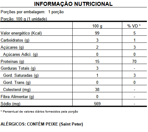 informação nutricional filé saint peter ao molho tártaro