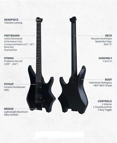 HEX N400 S Electric Guitar Headless Model | Zealmusik