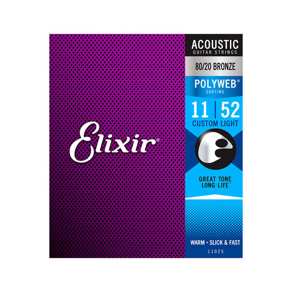 Elixir 11025 Akustik Polyweb 80/20 Bronze 11-52 Custom Light