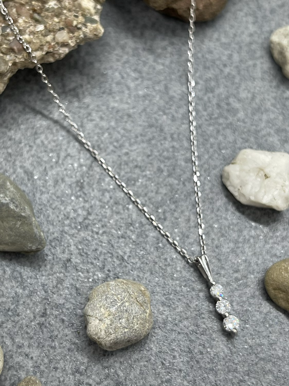 Thumbnail: 14K 3 Diamond T-bar necklace
