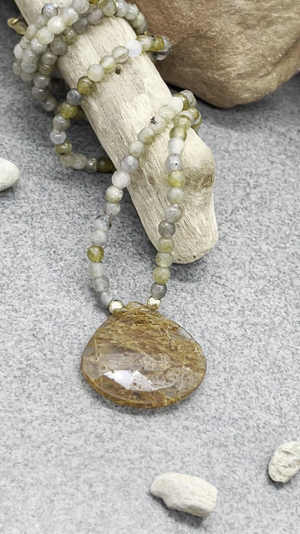Thumbnail: 14K brGray Labradorite  Rutilated Quartz necklace