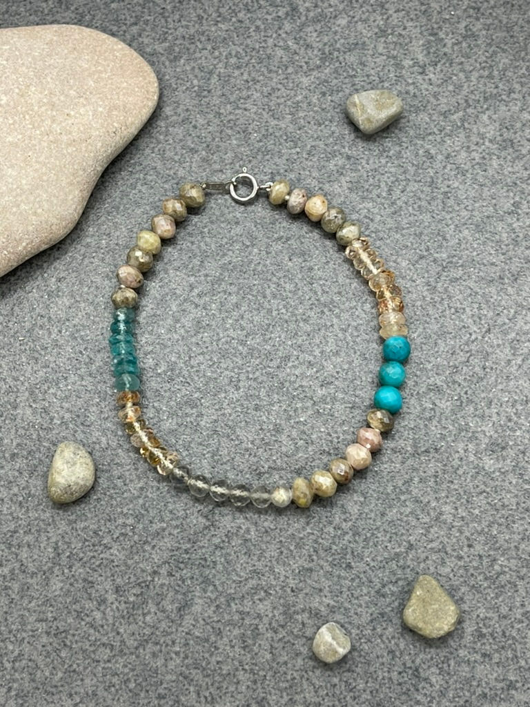 14K Turquoise Labradorite Silverite Sunstone Tulum bracelet