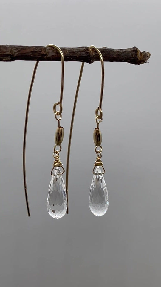 Thumbnail: 14K White Topaz chain dangle hook earring