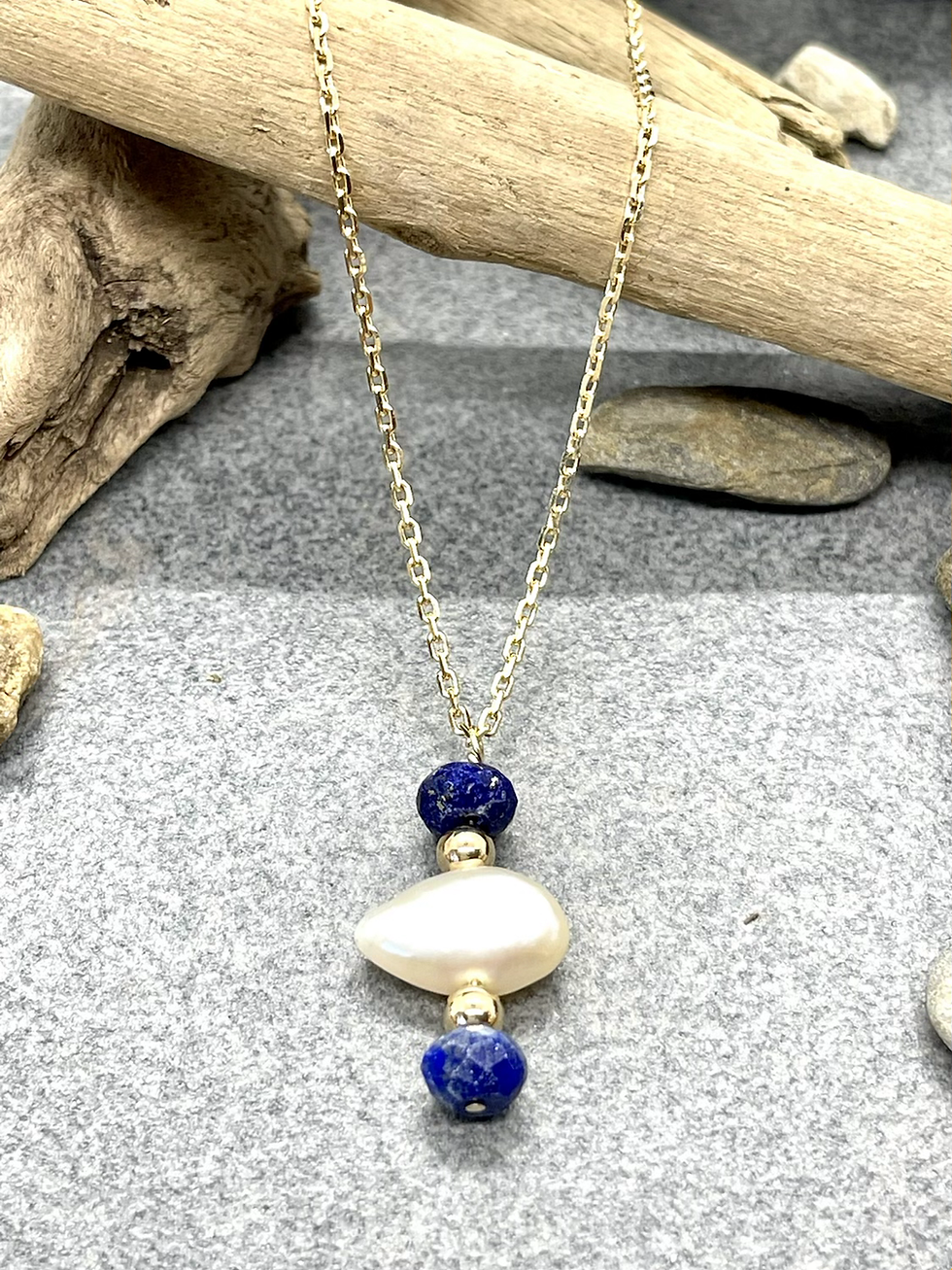 Thumbnail: 14K Lapis Lazuli Pearl necklace
