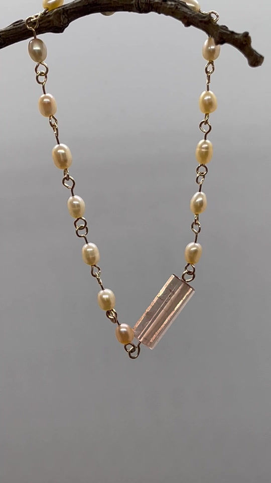 Thumbnail: 14K Imperial Topaz Peach Pearl bracelet