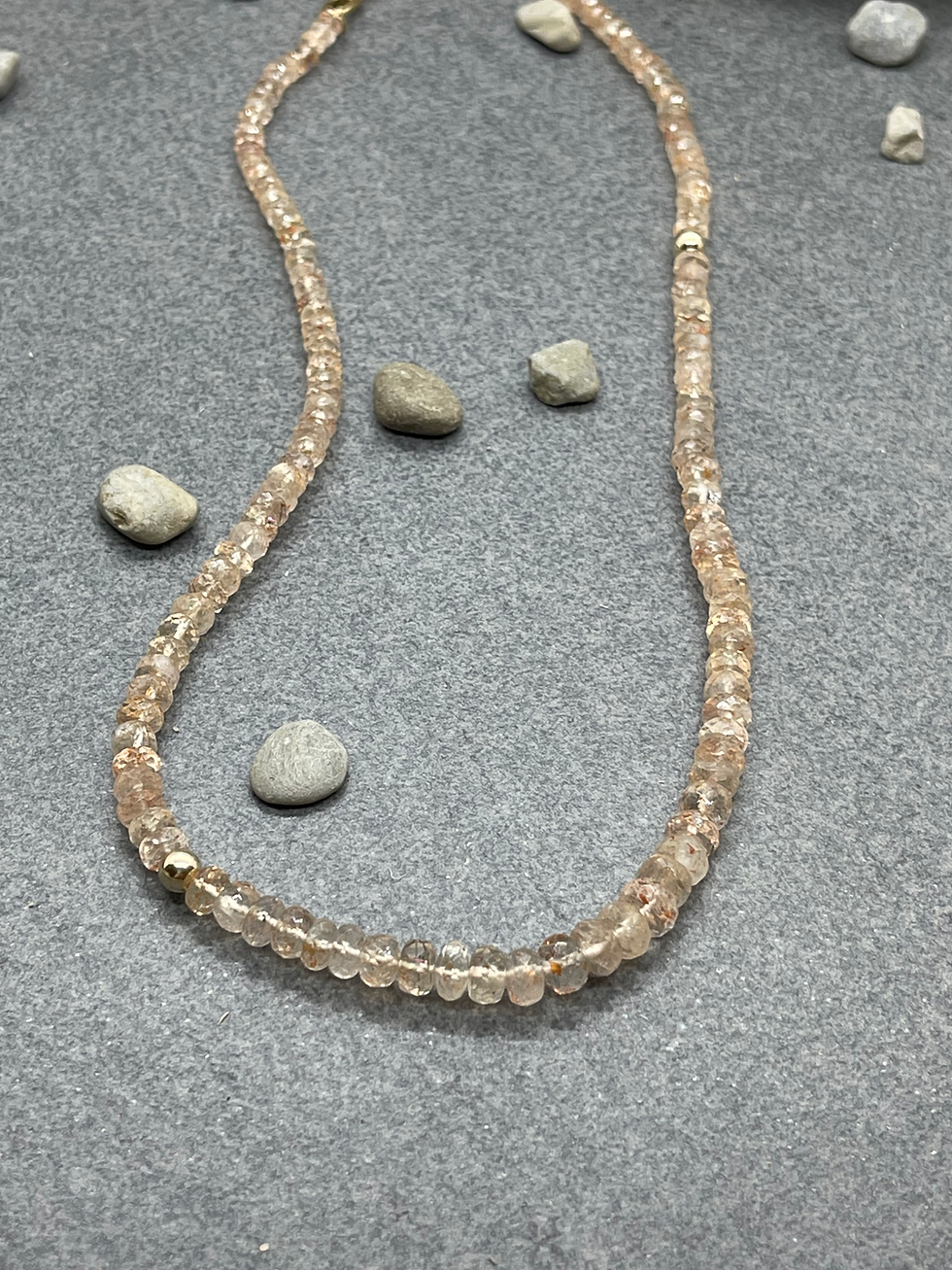 Thumbnail: 14K Lt Orange Sunstone Gold bead necklace