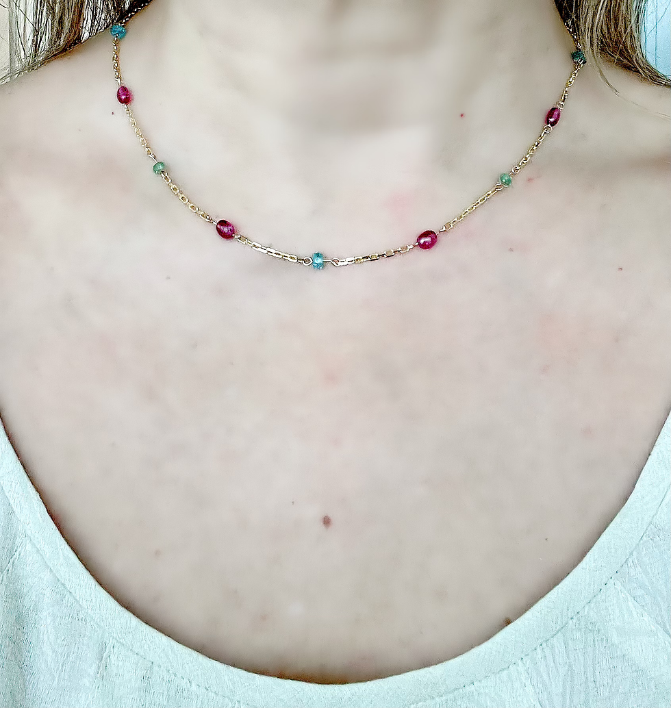 Thumbnail: 14K Pink Tourmaline Rainbow Poppy necklace
