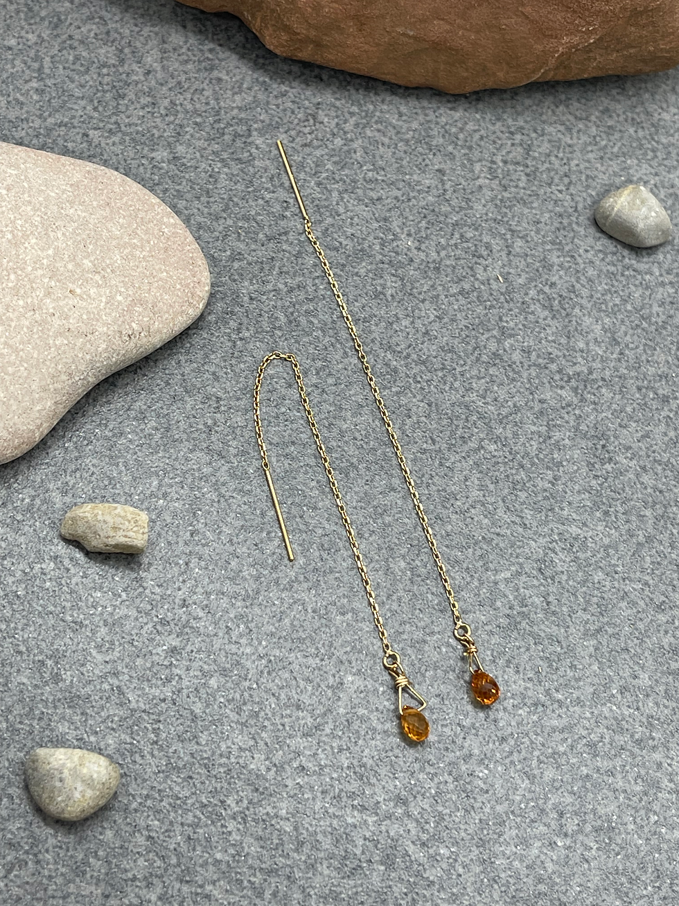 14K Orange Sapphire Briolette threader earring